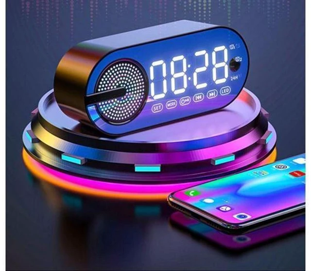 Alt view image 4 of 7 - Desktop Small Speaker Wireless BT Audio Speaker with Subwoofer AI Alarm Clock Sound System Multifunction Desktop Audio Device for Convenient Audio Playback White