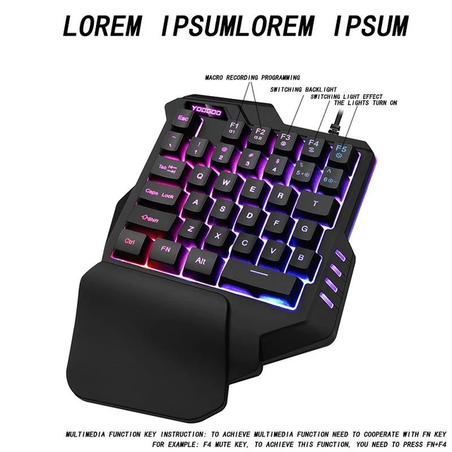 Alt view image 4 of 6 - G92 35-Key One-Handed Gaming Keyboard Mechanical Feel Membrane Keys with RGB Backlight Ergonomic Left-Hand Layout Wired USB Waterproof ABS Keyboard for PC Laptop and Mobile Gaming