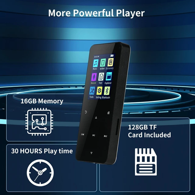 Alt view image 5 of 7 - Metal Bluetooth MP3 MP4 Player Portable Lossless Music Player with Touch Screen Voice Recording and FM Radio TF Card Slot 16G Built-in Memory Micro USB 2.0 3.5mm Headphone Jack Silver