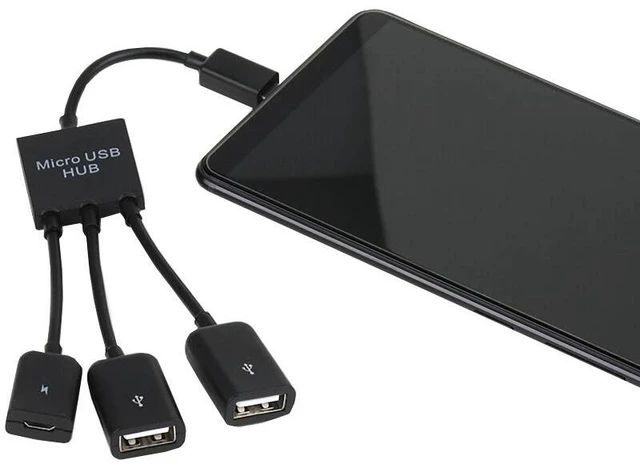 Main image of 3-in-1 Type-C Male to Micro USB Female OTG Adapter Cable USB Port Hub with 2 USB 2.0 Female Ports for Android Phones and Tablets Mouse Keyboard Flash Drive and Game Controller Support