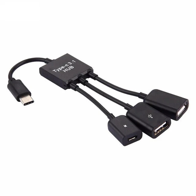 Alt view image 2 of 5 - 3-in-1 Type-C Male to Micro USB Female OTG Adapter Cable USB Port Hub with 2 USB 2.0 Female Ports for Android Phones and Tablets Mouse Keyboard Flash Drive and Game Controller Support