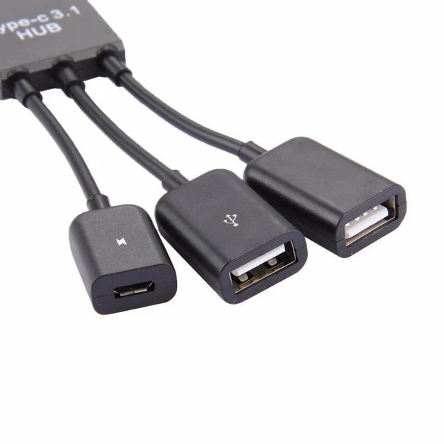 Alt view image 4 of 5 - 3-in-1 Type-C Male to Micro USB Female OTG Adapter Cable USB Port Hub with 2 USB 2.0 Female Ports for Android Phones and Tablets Mouse Keyboard Flash Drive and Game Controller Support