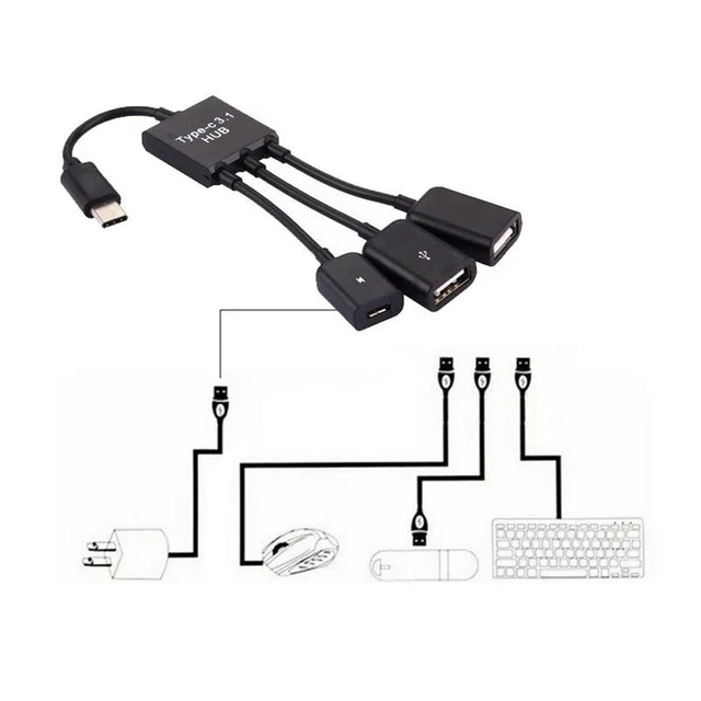 Alt view image 5 of 5 - 3-in-1 Type-C Male to Micro USB Female OTG Adapter Cable USB Port Hub with 2 USB 2.0 Female Ports for Android Phones and Tablets Mouse Keyboard Flash Drive and Game Controller Support