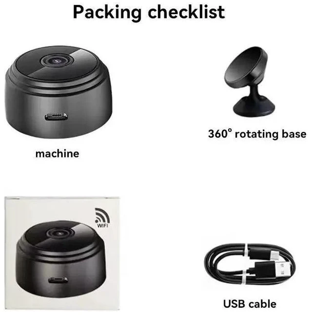 Alt view image 8 of 12 - A9 Black Magnetic WiFi Indoor Security Camera 720P, Mobile Remote, Smart Home, Pet Monitor, iOS Compatible