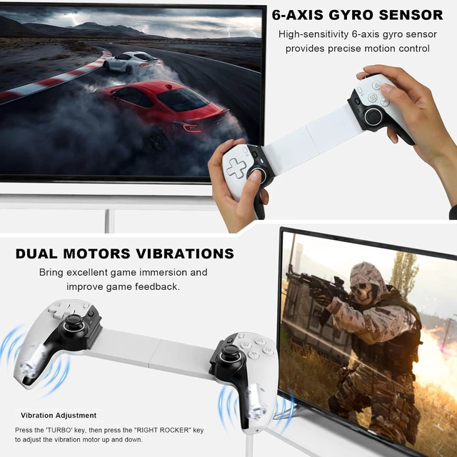 Alt view image 2 of 5 - D9 Telescopic Mobile Game Controller Hall Effect Joysticks and Triggers 6-Axis Gyro Gamepad 2 Macro Back Buttons Bluetooth 5.2 MFi Certified Turbo Function For iOS/Android/PC/Switch