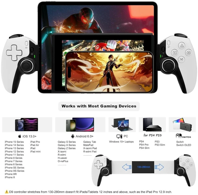 Alt view image 3 of 5 - D9 Telescopic Mobile Game Controller Hall Effect Joysticks and Triggers 6-Axis Gyro Gamepad 2 Macro Back Buttons Bluetooth 5.2 MFi Certified Turbo Function For iOS/Android/PC/Switch