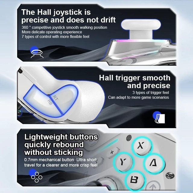 Alt view image 3 of 6 - CM619 Magnetic Hall Effect Game Controller with Swappable Faceplates 1000Hz Polling 1ms Response Bluetooth 5.0/2.4G/Wired RGB Lighting 600mAh Battery 6-Axis Gyro