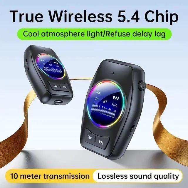 Alt view image 6 of 7 - GT82 Bluetooth 5.4 Audio Adapter Wireless Transmitter Receiver 2-in-1 AUX Audio Converter with TF Card Playback Hands-Free Calling 300mAh Battery 10m Range for TV Car PC