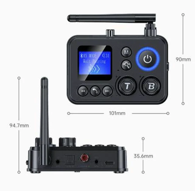 Alt view image 4 of 4 - GT87 Bluetooth 5.4 Audio Adapter 2-in-1 Wireless Transmitter & Receiver with Digital Display TF Card & UDB Playback Hi-Fi Bass/Treble Auto-Reconnect 20m Long Range for TV Car & Speaker