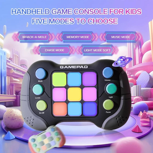 Alt view image 2 of 7 - Quick Press Fidget Game Handheld Gamepad Toy Flashing RGB Light Reaction Game Console with 999 Levels 4 Game Modes Music Mode 8 Note Piano Buttons and 200-Note Recording for Kids