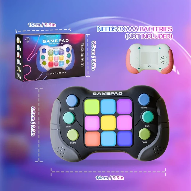 Alt view image 6 of 7 - Quick Press Fidget Game Handheld Gamepad Toy Flashing RGB Light Reaction Game Console with 999 Levels 4 Game Modes Music Mode 8 Note Piano Buttons and 200-Note Recording for Kids