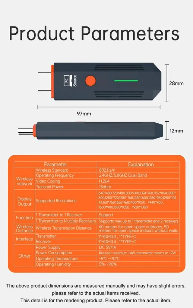 Alt view image 7 of 7 - Wireless HDMI Extender Kit HDMI Transmitter and Receiver Set Cable-Free Video Transmission System 1Tx+1Rx Expandable to 1Tx+2Rx 1080P 60m Range Dual-Band 2.4G/5.8G for Home Entertainment