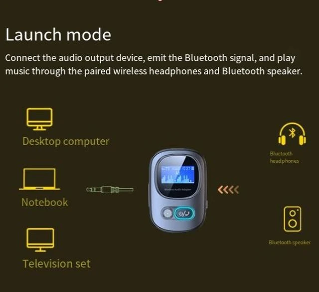 Alt view image 3 of 3 - T68 Bluetooth 5.3 Audio Transmitter Receiver 2-in-1 AUX Wireless Audio Adapter with LED Display 300mAh Battery 10m Range Type-C Charging 7.5H RX/5H TX for TV Car Speakers