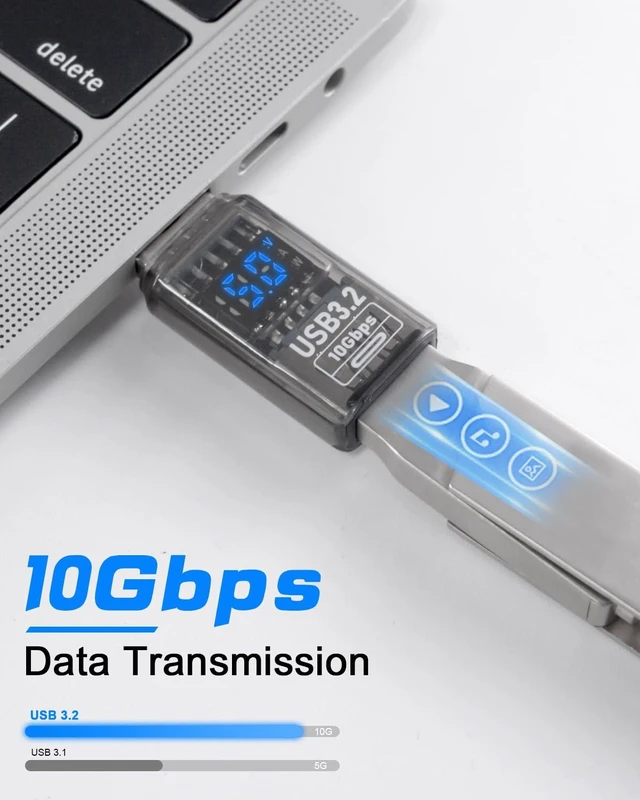 Alt view image 3 of 7 - USB 3.2 Type A Male to Female Extension Adapter 10Gbps LED Digital Voltage Current Power Display USB A Cable Extension Converter for Data Sync and Charging 36W 12V 3A Transparent 2Pack