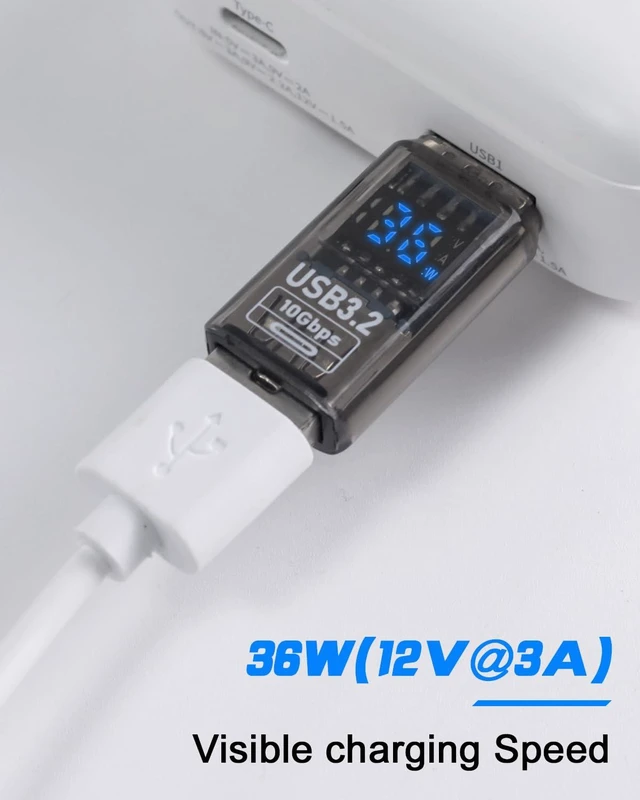 Alt view image 2 of 7 - USB 3.2 Type A Male to Female Extension Adapter 10Gbps LED Digital Voltage Current Power Display USB A Cable Extension Converter for Data Sync and Charging 36W 12V 3A Transparent 2Pack