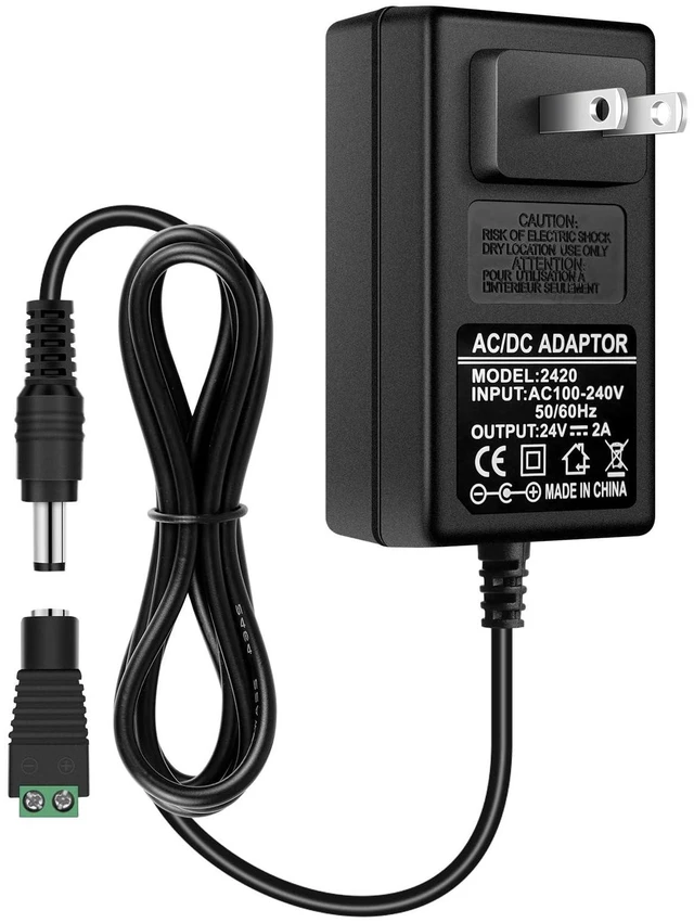 Main image of 24V 2A 48W AC/DC LED Power Supply Wall Adapter 100-240V Input 5.5mm x 2.1mm DC Plug LED Driver Transformer with Overload and Short Circuit Protection for LED Strip Lights