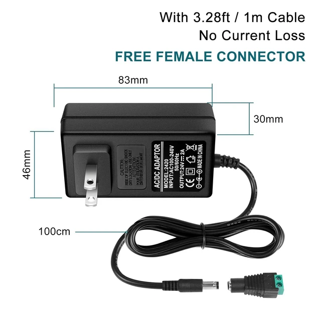 Alt view image 5 of 6 - 24V 2A 48W AC/DC LED Power Supply Wall Adapter 100-240V Input 5.5mm x 2.1mm DC Plug LED Driver Transformer with Overload and Short Circuit Protection for LED Strip Lights