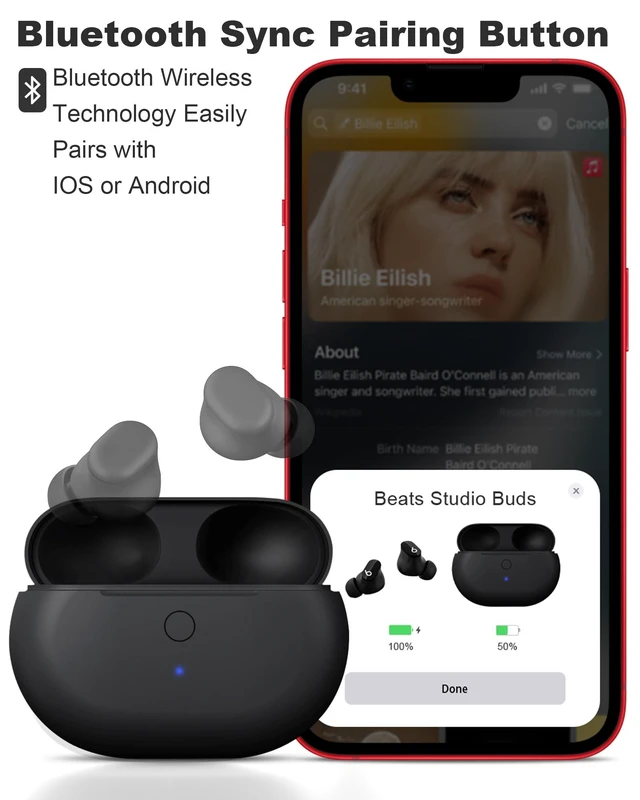 Alt view image 2 of 7 - Y021 Replacement Charging Case for Studio Buds Earbud Charger Case with Bluetooth Pairing Sync Button 660mAh Battery LED Battery Display Portable ABS Design Earbuds Not Included