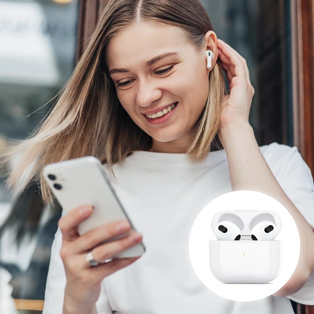 Alt view image 6 of 7 - Wireless Charging Case Replacement Charger Case with Bluetooth Pairing Sync Button 600 mAh Built-in Battery Wired and Wireless Charging For Apple AirPods 3rd Gen No Earbuds White