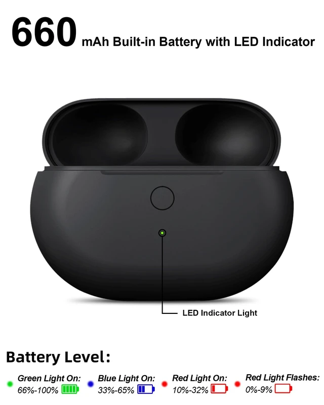 Alt view image 4 of 7 - Y021 Replacement Charging Case for Studio Buds Earbud Charger Case with Bluetooth Pairing Sync Button 660mAh Battery LED Battery Display Portable ABS Design Earbuds Not Included