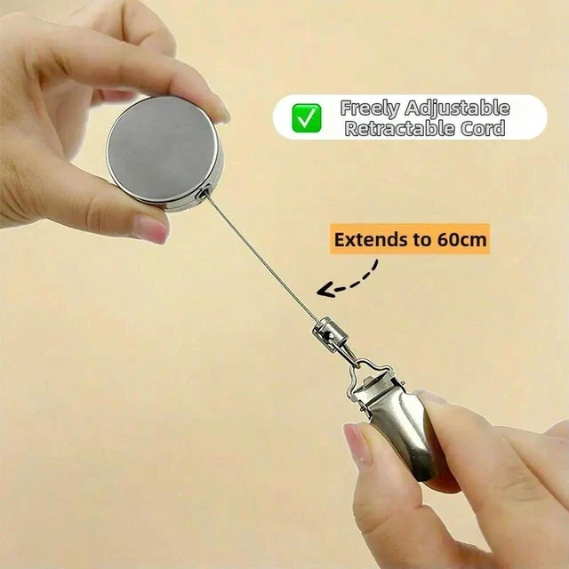 Alt view image 2 of 3 - Retractable Towel Clip Zinc Alloy Bathroom Towel Holder Spring-Loaded Secure Clamping Grip for Bath Towels Hand Towels and Washcloths Rust-Resistant Silver Finish 60 x 4 x 9.6cm