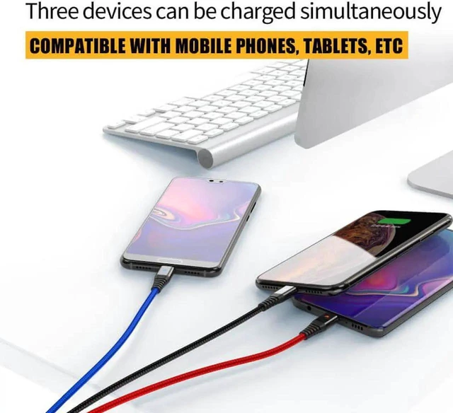 Alt view image 6 of 6 - 3 in 1 USB Charging Cable Multi Charger Cord with USB-A to USB-C and Micro USB Connectors Nylon Braided Charging Cable Charging Only No Data Sync For Cell Phones and Tablets 2Pack 4Ft