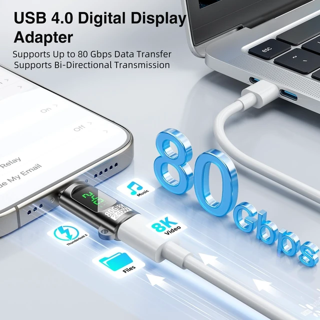 Alt view image 3 of 7 - USB C Power Meter Tester Adapter 240W Voltage Current Power LED Display 80 Gbps Type C Male to Female Extension Connector 8K@60Hz Video Output For iPhone 15/16/17 MacBook and iPad 3 Pack