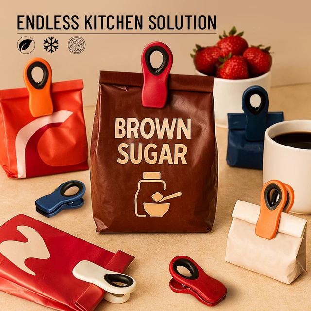 Alt view image 4 of 7 - MB06 Magnetic Chip Clips Reusable Bag Clips and Food Storage Closers with Airtight Seal Strong Plastic Clips with Stainless Steel Spring for Kitchen Organization and Refrigerator Use 6 Pack