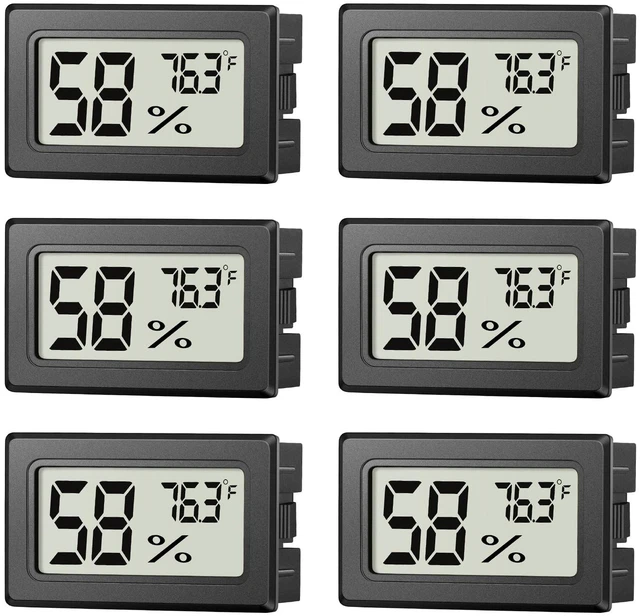Main image of Mini Digital Hygrometer Thermometer Temperature and Humidity Monitor 2-in-1 Fahrenheit Meter Temperature Range -58°F to 158°F Humidity Range 10% to 99% RH For Reptile Tanks and Mason Jars 6 Pack