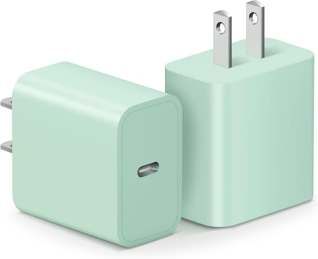 Main image of 20W USB C Wall Charger Power Adapter USB-C PD 3.0 Fast Charging Block with ABS Protection For iPhone 15/14/13/12/11/Xs/X iPad Samsung Google 2Pack Green