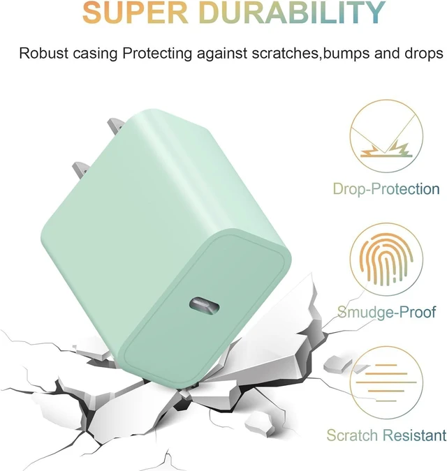 Alt view image 4 of 6 - 20W USB C Wall Charger Power Adapter USB-C PD 3.0 Fast Charging Block with ABS Protection For iPhone 15/14/13/12/11/Xs/X iPad Samsung Google 2Pack Green