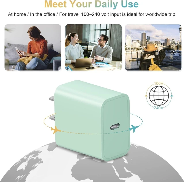 Alt view image 6 of 6 - 20W USB C Wall Charger Power Adapter USB-C PD 3.0 Fast Charging Block with ABS Protection For iPhone 15/14/13/12/11/Xs/X iPad Samsung Google 2Pack Green