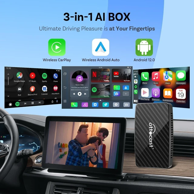 Alt view image 7 of 10 - OTTOCAST Play2Video Pro- Wireless CarPlay Android Auto Adapter Built-in 4 Video Apps, Magic CarPlay Car Video AI Box Support Netflix, YouTube, IPTV, Prime Video, Spotify for Wired CarPlay Cars