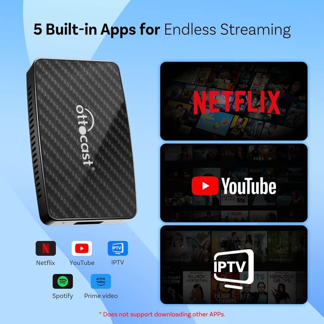 Alt view image 8 of 10 - OTTOCAST Play2Video Pro- Wireless CarPlay Android Auto Adapter Built-in 4 Video Apps, Magic CarPlay Car Video AI Box Support Netflix, YouTube, IPTV, Prime Video, Spotify for Wired CarPlay Cars