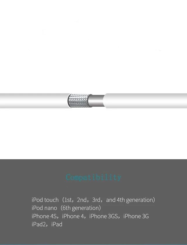 Alt view image 5 of 5 - 30 Pin USB Sync Charging Cable 30 Pin Dock Connector to USB Type-A Charging Data Cord Copper Core Replacement Cable For iPhone 4/4S/3G/3GS and iPad 1/2/3 2pcs