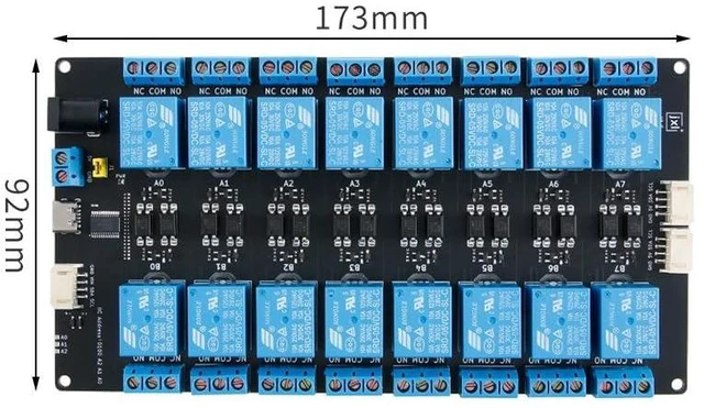 Alt view image 5 of 5 - XL9535-K16V5 16-Channel 5V Relay Module IIC Relay Control Board with Optocoupler Isolation 10A Resistive Load Relay Driver 0-220V Control Expandable 16-Channel Interface SCL SDA