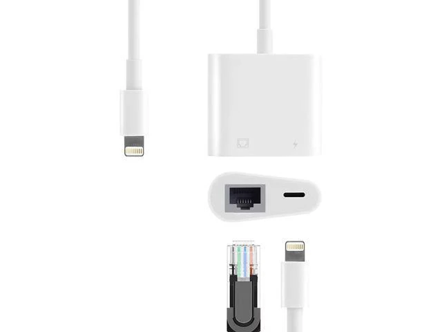 Alt view image 3 of 6 - Lightning to RJ45 Ethernet Adapter 2-in-1 LAN Network Multiport Adapter with Charging Port 100Mbps Wired Internet Access Plug and Play No Driver Required Compatible with iPhone and iPad