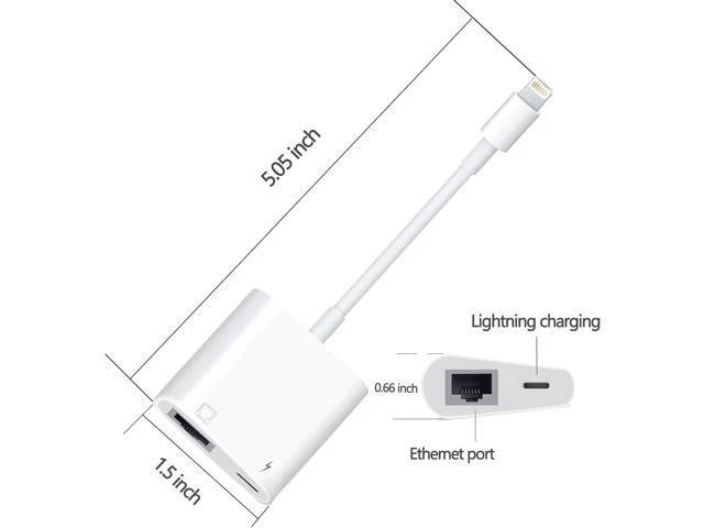 Alt view image 2 of 6 - Lightning to RJ45 Ethernet Adapter 2-in-1 LAN Network Multiport Adapter with Charging Port 100Mbps Wired Internet Access Plug and Play No Driver Required Compatible with iPhone and iPad