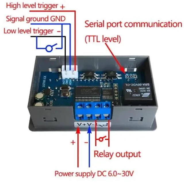 Alt view image 4 of 6 - XY-WJ01 DC12V LED Digital Time Delay Relay Module Programmable Timer Control Switch with LCD Display 0.01s-9999min Timing High/Low Level and Passive Trigger UART DC30V 10A/AC220V 5A