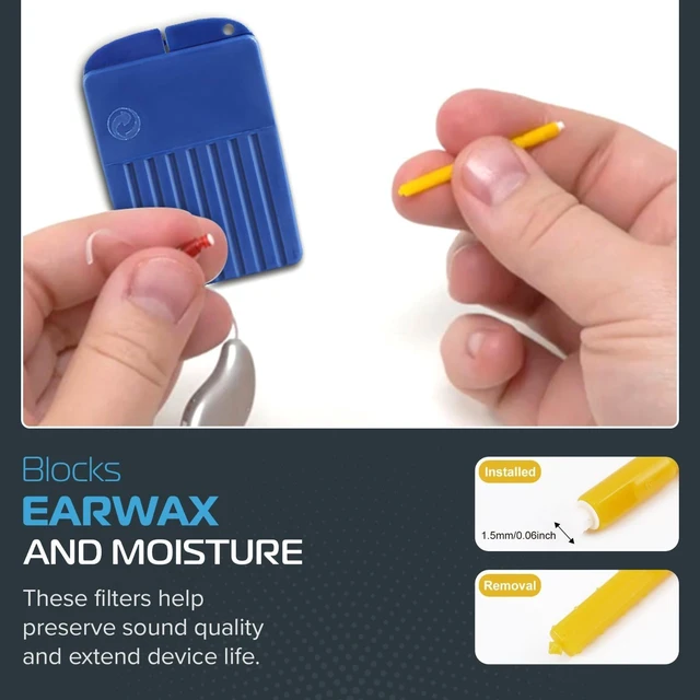 Alt view image 5 of 7 - Wax Guard Filters 1.5mm Receiver Diameter Earwax and Moisture Blocking Replacement Inserts Hearing Device Filter Kit with Cleaning Kit and Ear Tool for Daily Care 10 Pack / 80 Filters