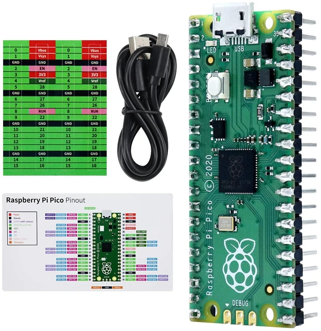 Main image of Pico Microcontroller Development Board with Pre-Soldered Header Dual-Core Arm Cortex-M0+ up to 133 MHz 264 KB SRAM 2 MB QSPI Flash 26 GPIO USB Cable MicroPython C Java Tutorials For Raspberry Pi Pico