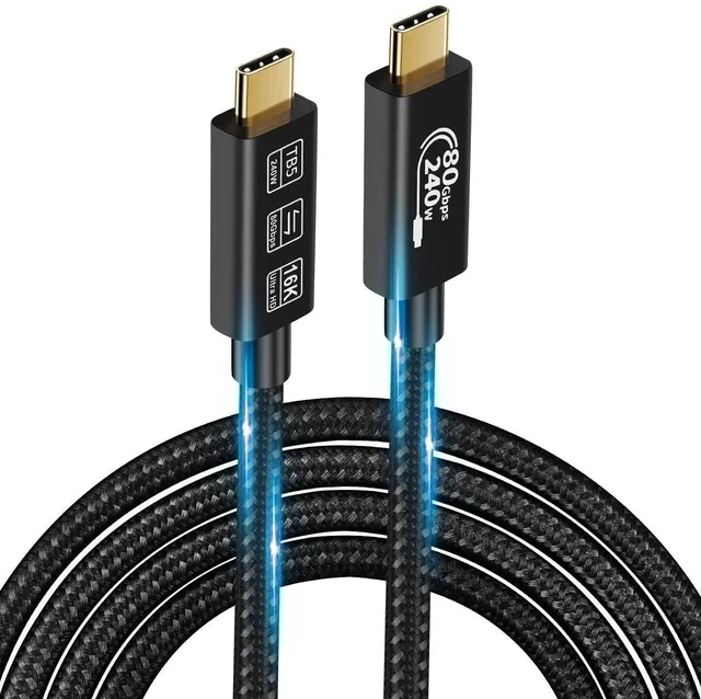 Main image of USB4 Gen4 USB-C to USB-C Cable Thunderbolt 5 Cable 80 Gbps Data 240 W Charging 16K@60Hz 4K120Hz HDR For MacBook M2/M3 Hub Dock SSD Monitor TB5 80G 240W 0.5M