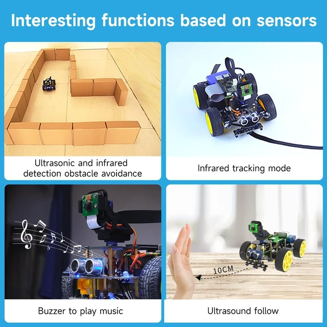 Alt view image 4 of 7 - AI Robot Car Kit DIY Programming Robot with Python Coding Visual Recognition Autonomous Driving Object Tracking Infrared Line Tracking FPV App Control For Raspberry Pi 5 4GB Without Pi5