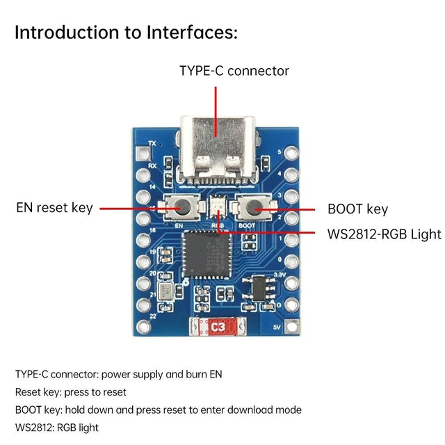 Alt view image 4 of 6 - ESP32-C6FH4 2.4G Super Mini Development Board Bluetooth-Compatible ESP32-C6 Module with Type-C Interface Compact ESP32-C6 Development Module Type-C Interface Board 2.4G Bluetooth-Compatible Module