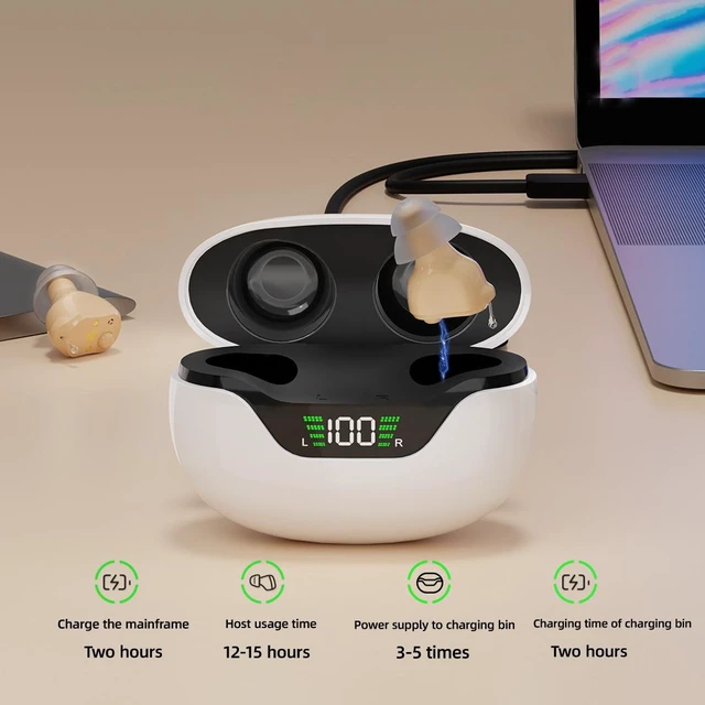 Alt view image 2 of 4 - CIC Digital Sound Amplifier Completely-in-Canal Invisible Ear Canal Device Rechargeable Digital Display Charging Case 29±3dB Gain 200Hz-5000Hz 3% Distortion 10dB±3dB Noise for Seniors