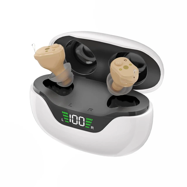 Alt view image 3 of 4 - CIC Digital Sound Amplifier Completely-in-Canal Invisible Ear Canal Device Rechargeable Digital Display Charging Case 29±3dB Gain 200Hz-5000Hz 3% Distortion 10dB±3dB Noise for Seniors