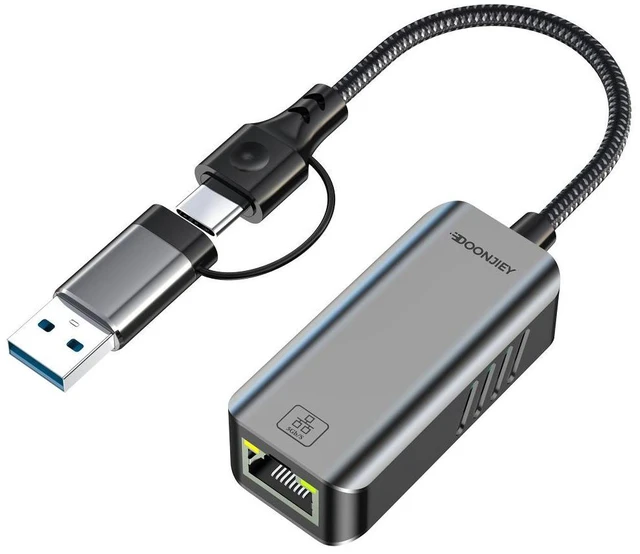 Main image of USB-C to Ethernet Adapter 5Gbps USB-A + USB-C to RJ45 Gigabit LAN Network Card 5000Mbps Wired Internet Converter for MacBook/iPad/Windows 4K Streaming and Online Gaming Video Conferencing