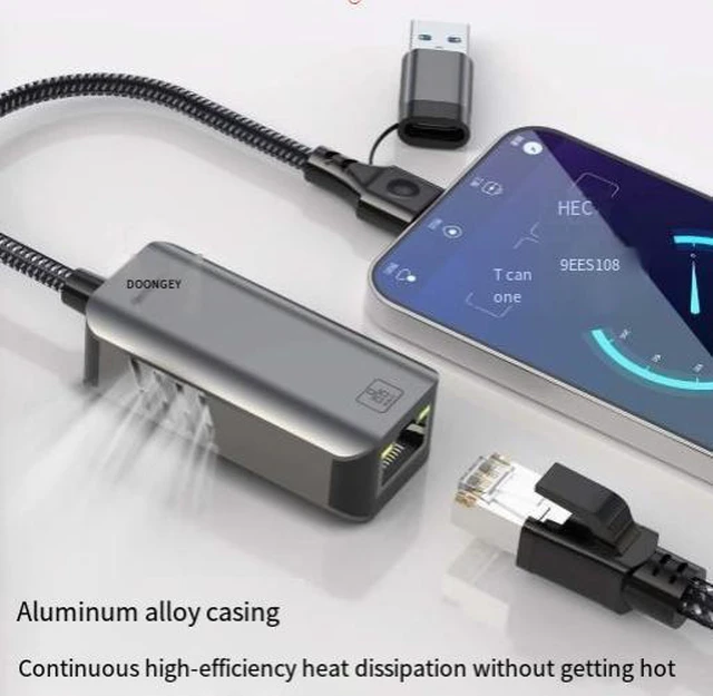 Alt view image 2 of 4 - USB-C to Ethernet Adapter 5Gbps USB-A + USB-C to RJ45 Gigabit LAN Network Card 5000Mbps Wired Internet Converter for MacBook/iPad/Windows 4K Streaming and Online Gaming Video Conferencing