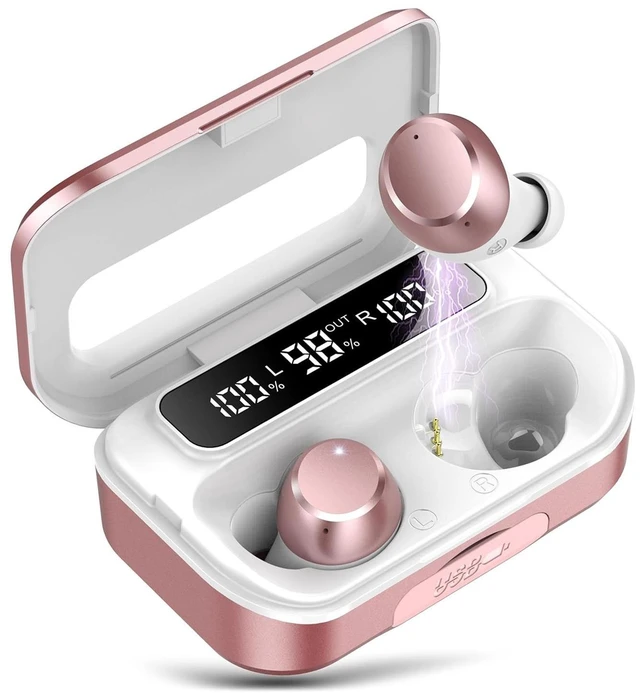 Main image of Q26 In-Ear Bluetooth 5.2 Earbuds True Wireless Stereo Headphones with Digital Battery Display Emergency Charging Case IPX4 Water Resistant 48-Hour Battery Life Calling and Music Playback Pink
