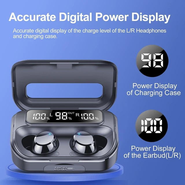 Alt view image 3 of 7 - Q26 In-Ear Bluetooth 5.2 Earbuds True Wireless Stereo Headphones with Digital Battery Display Emergency Charging Case IPX4 Water Resistant 48-Hour Battery Life Calling and Music Playback Pink